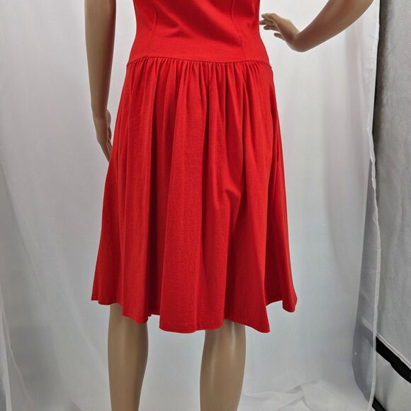 Vintage 1990s Liz Claiborne Shirt Dress Red Pockets Drop Waist Size Petite XS - Picture 7 of 9